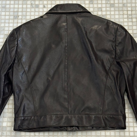 Vintage Dark Brown Carlisle Textured Faux Lizard Leather Moto Biker Jacket - Picture 9 of 14